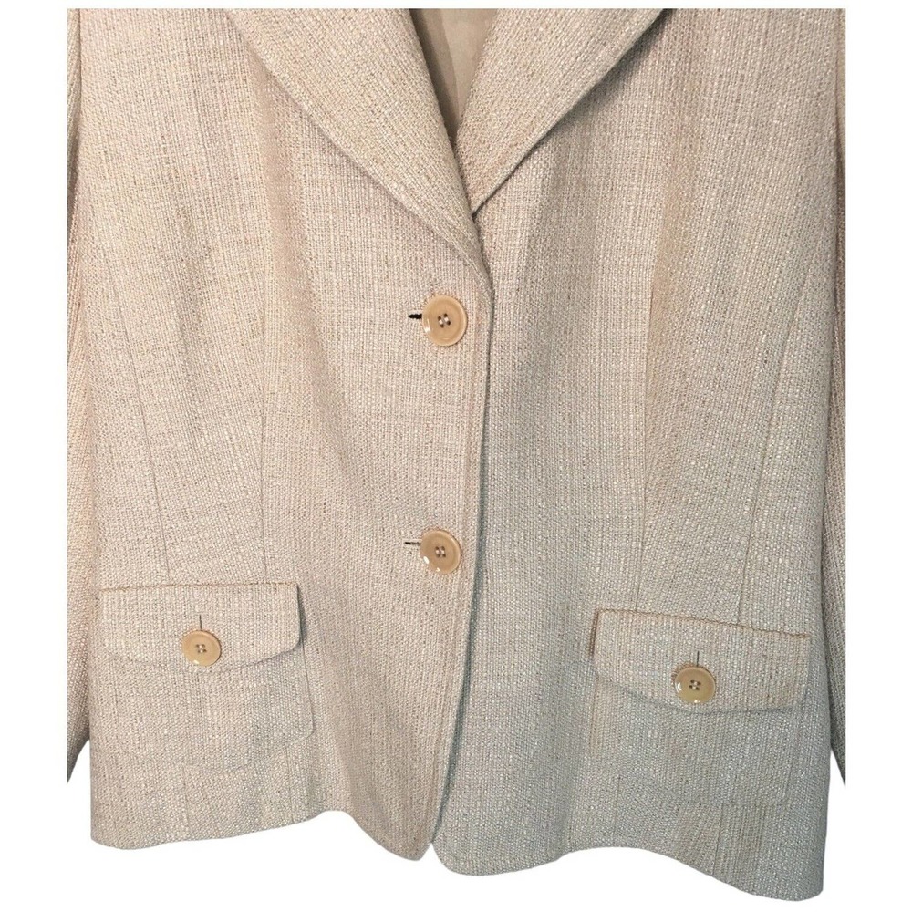 Vintage Talbots Blazer Lined Pockets Notched Collar Career Womens Tan 14 - Picture 2 of 10